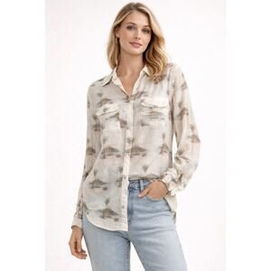 Kinga Csilla Silk Palm Tree Beach Print Button Up Shirt Size S